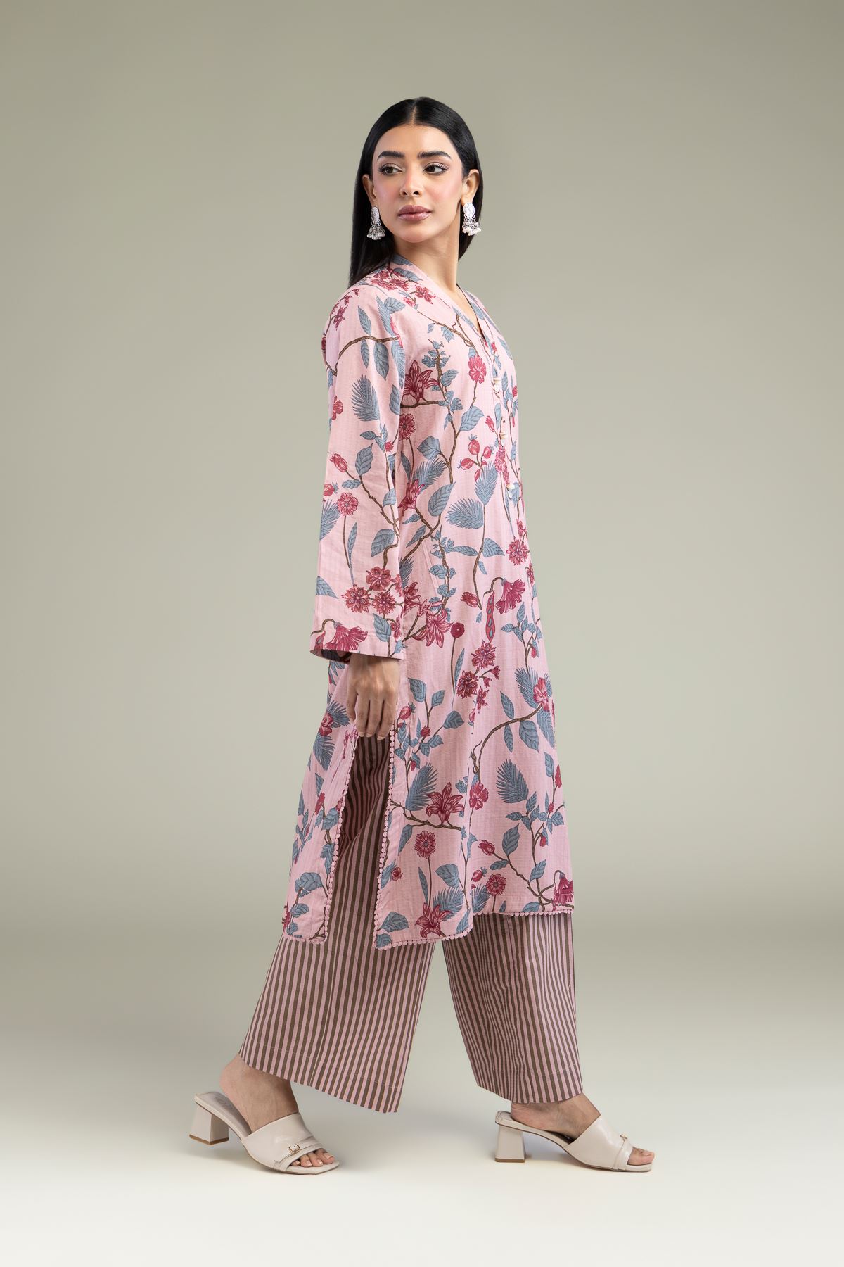 Printed Cotton Dobby Floral Longline Kurta - 1-26-211-A-F1-VG