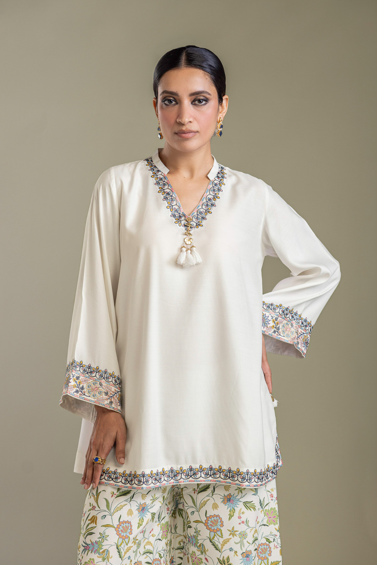 Embroidered Raw Silk White Embroidered Kurta - 2-26-403-A-J1-VG