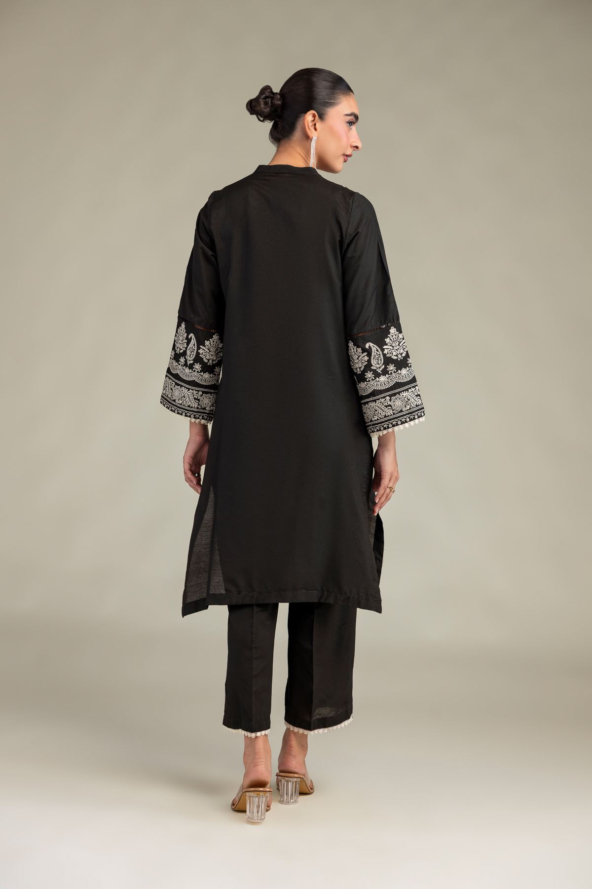 Printed Raw Silk Long Black Kurta - 1-26-244-A-D1-VG