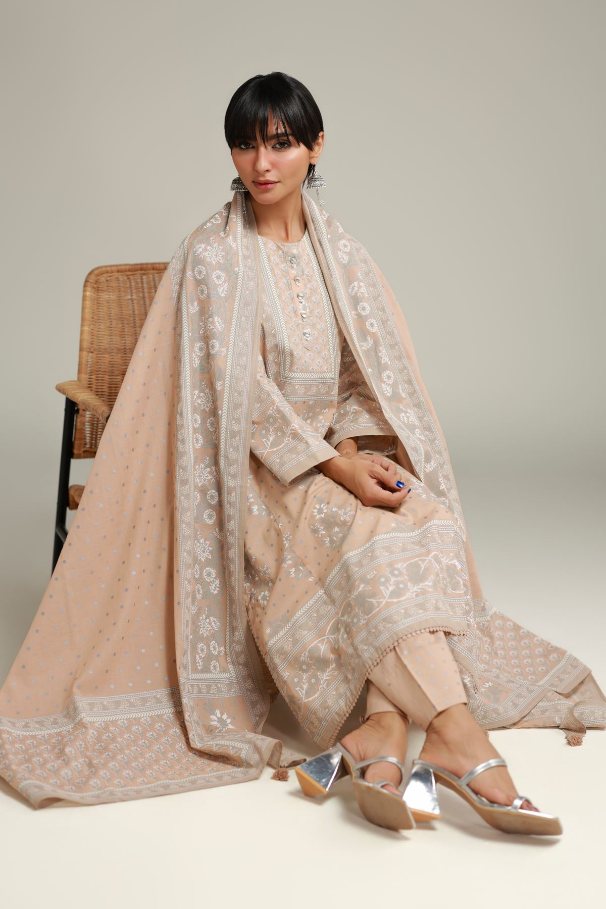 Printed Cambric Longline Cambric Kurta - 25-00-X1-03TA-VG