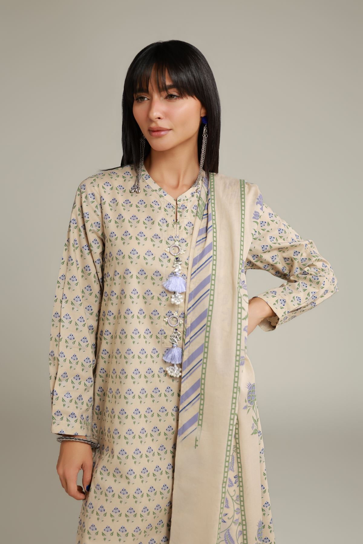 Printed Lawn Floral Summer Dupatta - 26-02-1E13-09TA-VG