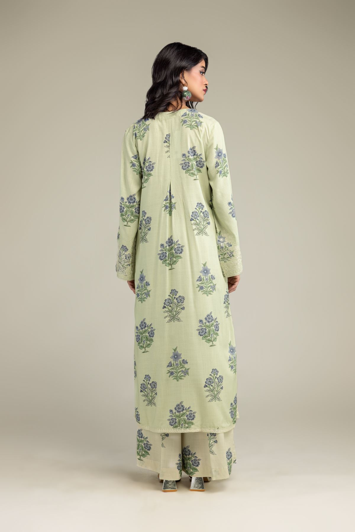 Embroidered Raw Silk Floral Longline Kurta - 2-26-301-B-F1-VG