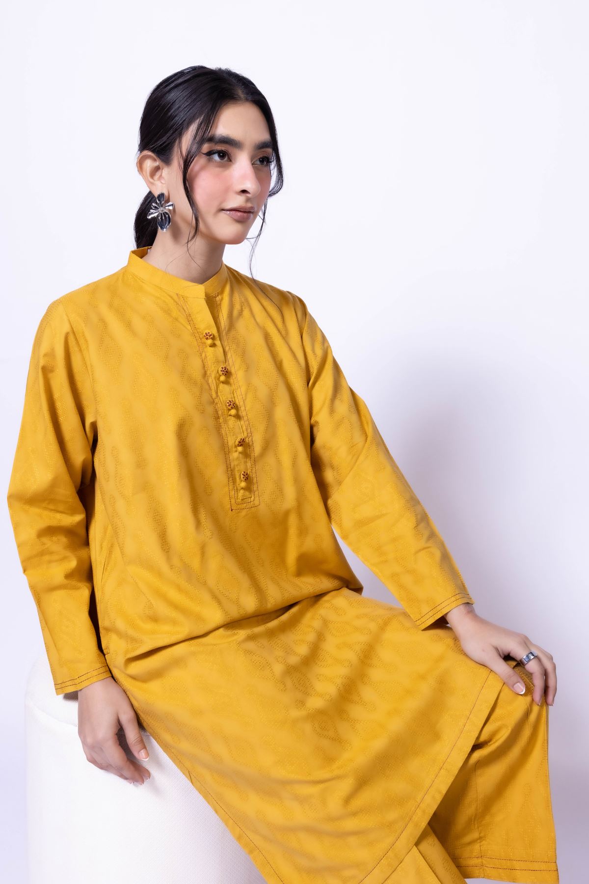 Dyed Jacquard Kurta - 25-W02iB-02TA-VG