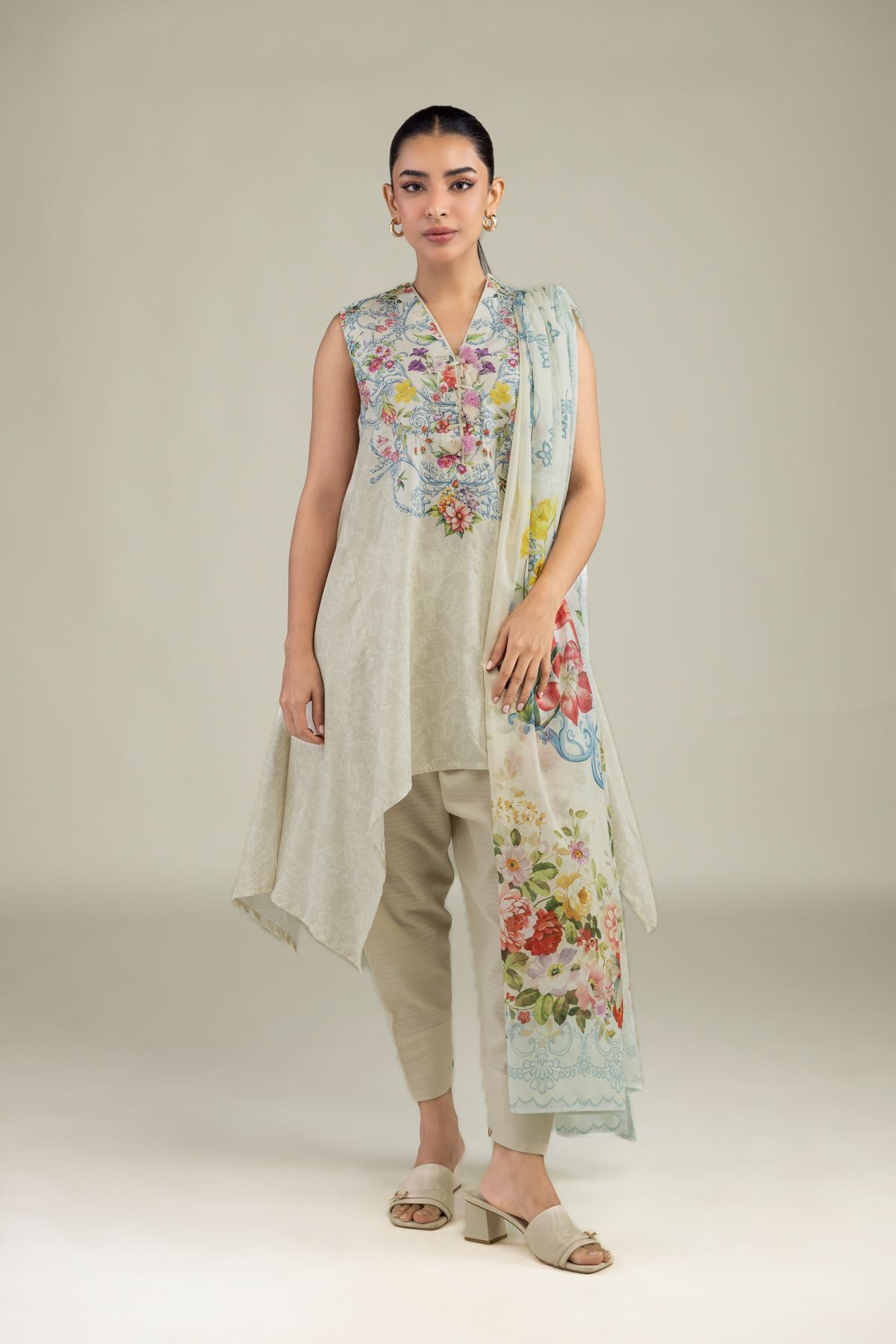 Printed Lawn Floral Lawn Dupatta - 1-26-229-B-F1-VG