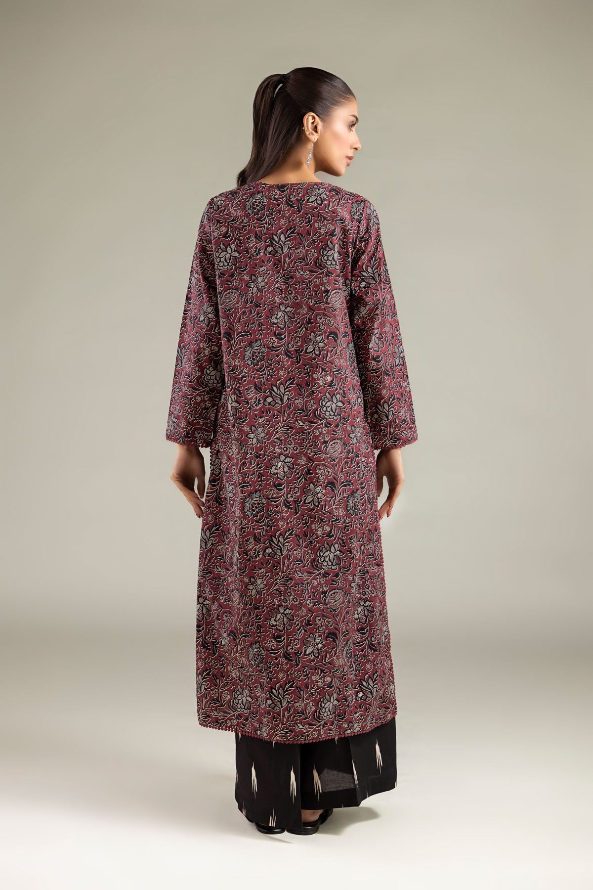 Printed Cambric Floral Longline Kurta - 2-26-103-A-C-VG