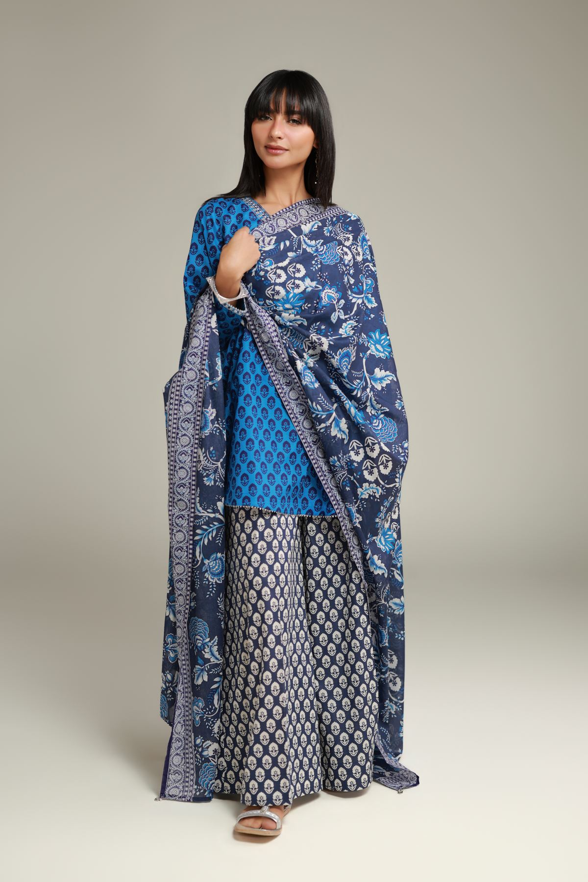 Embroidered Lawn Navy Lawn Dupatta - 1-26-138-A-A-VG