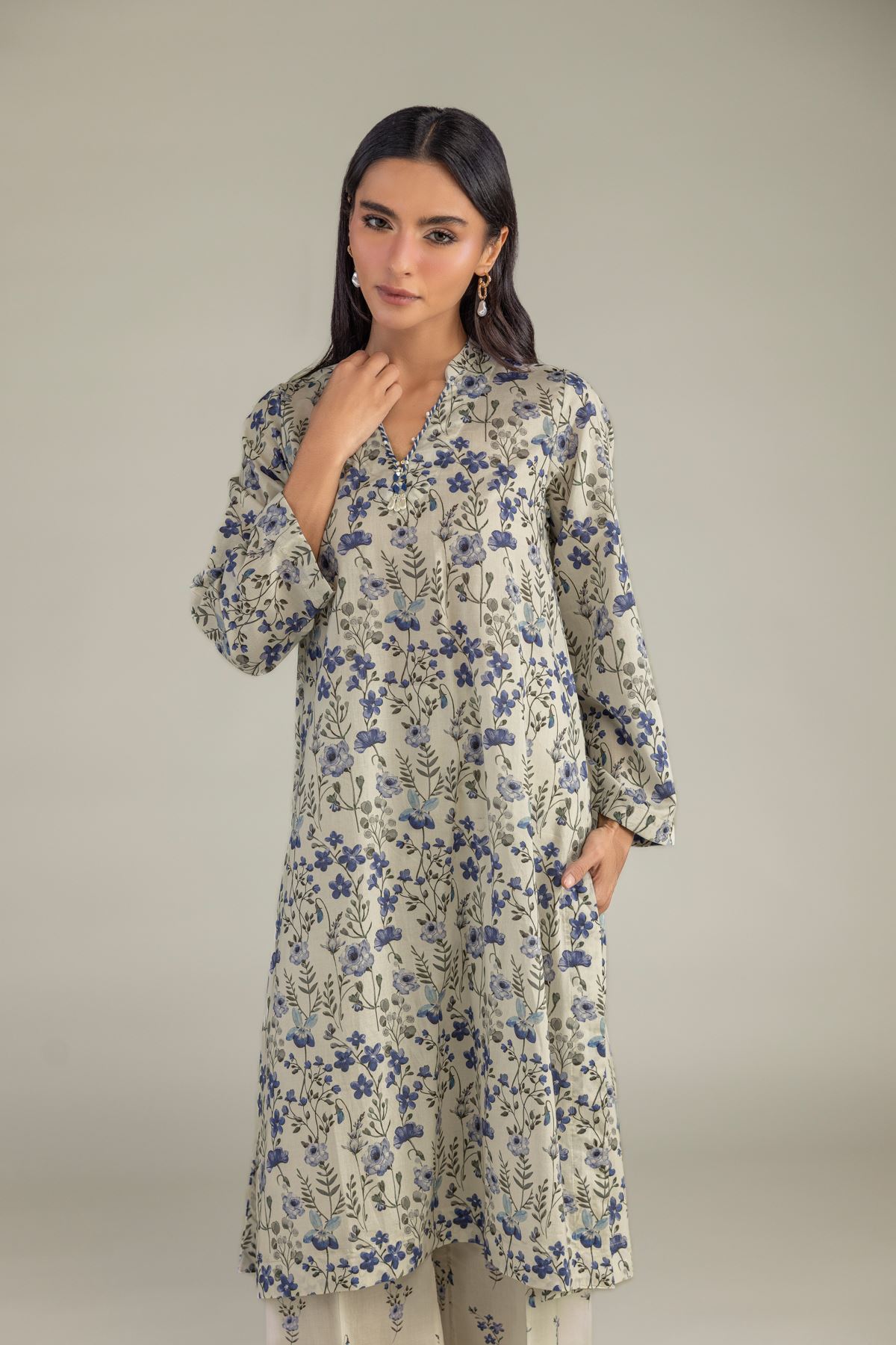 Printed Cambric Floral Longline Kurta - 1-26-102-A-F-VG