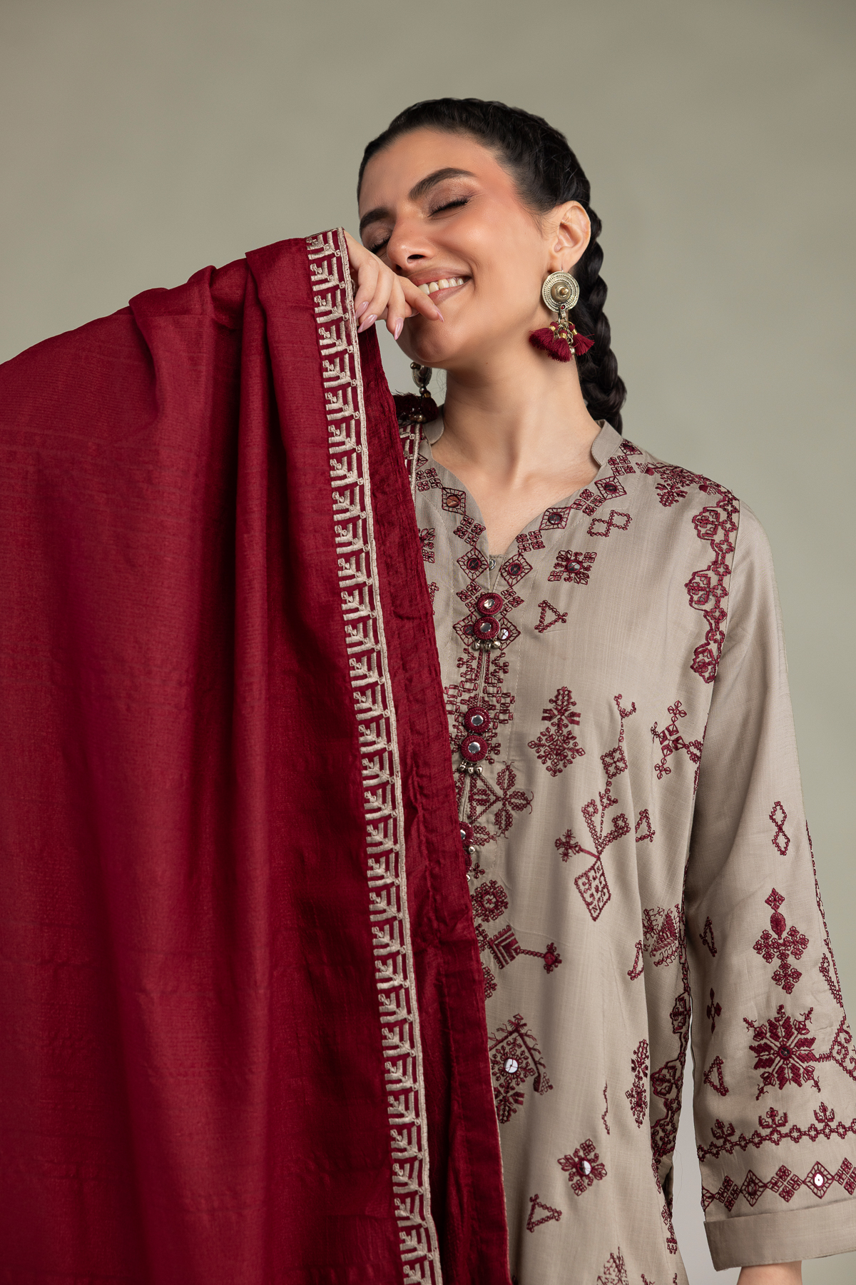 Embroidered Polyester Silk Polyester Silk Dupatta - 1-26-322-B-A1-VG