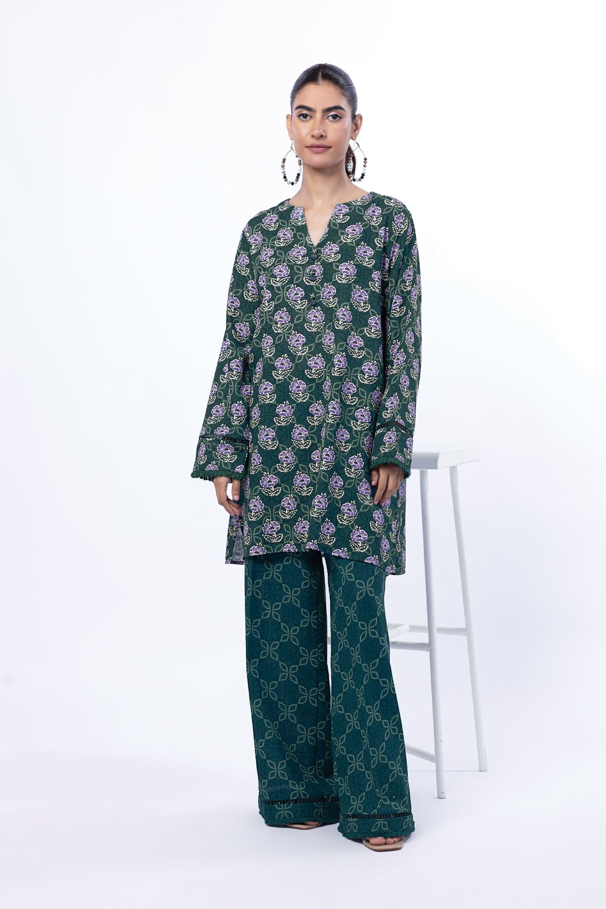 Printed Khaddar Fabrics 2 Piece | Top and Bottom - 1001902149