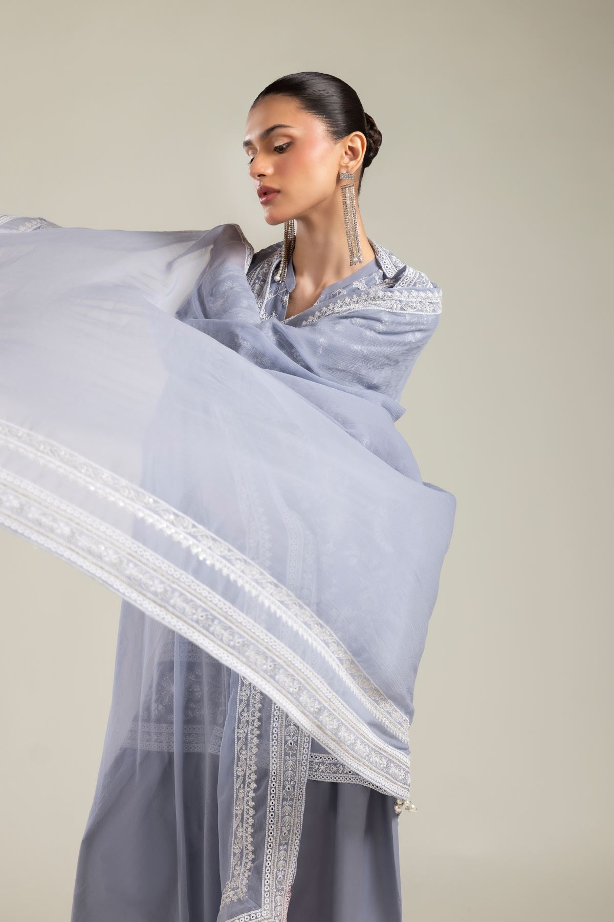 Embroidered Raw Silk 3 Piece Co-ord Set - 25-09-11E3-11TB-VG