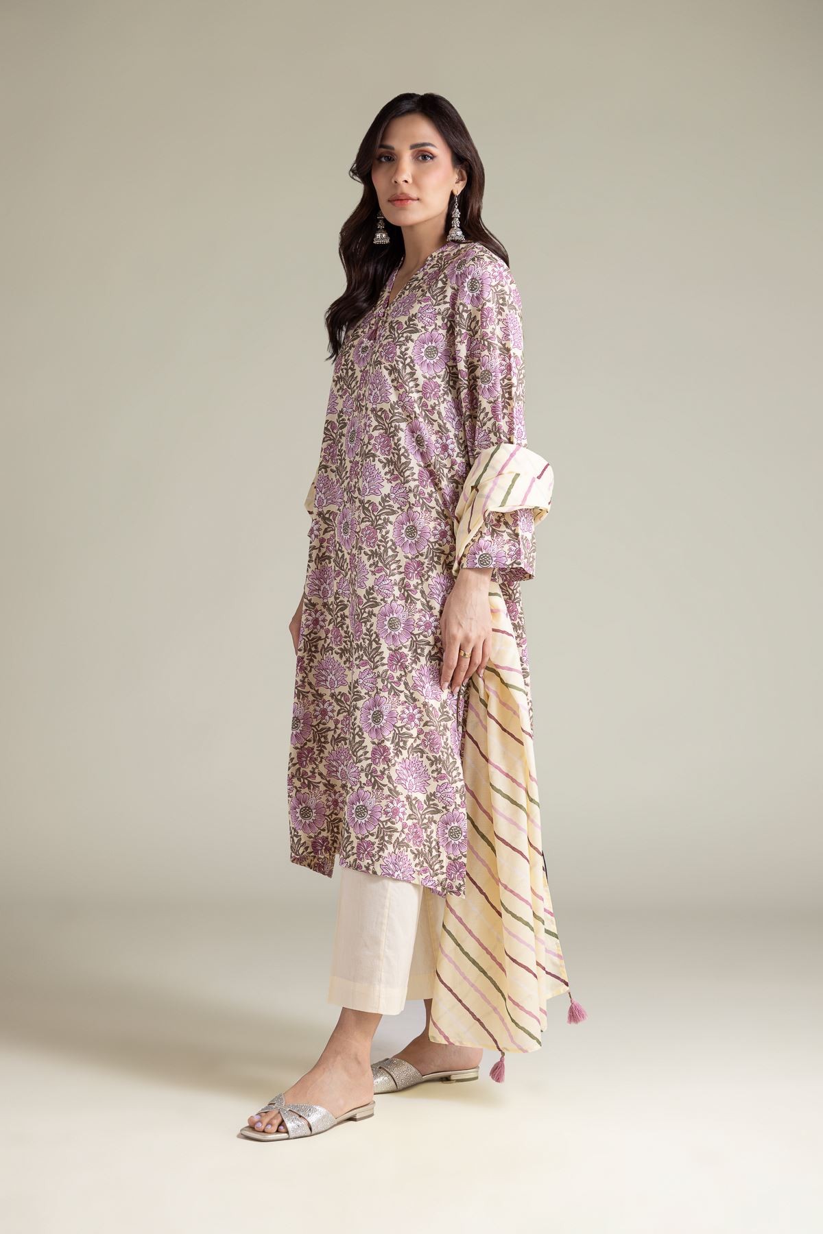Embroidered Textured Lawn Lawn Striped Dupatta - 1-26-139-A-C-VG