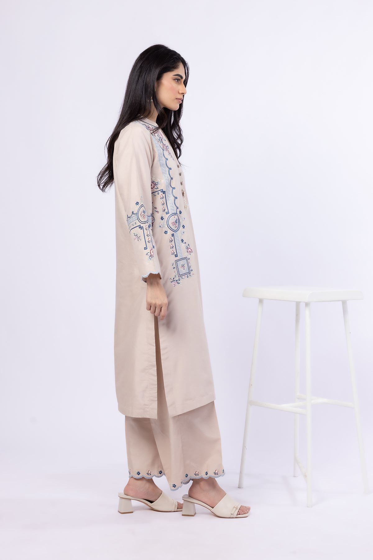 Embroidered Raw Silk Pants - 25-10-10S1-01TB-VG