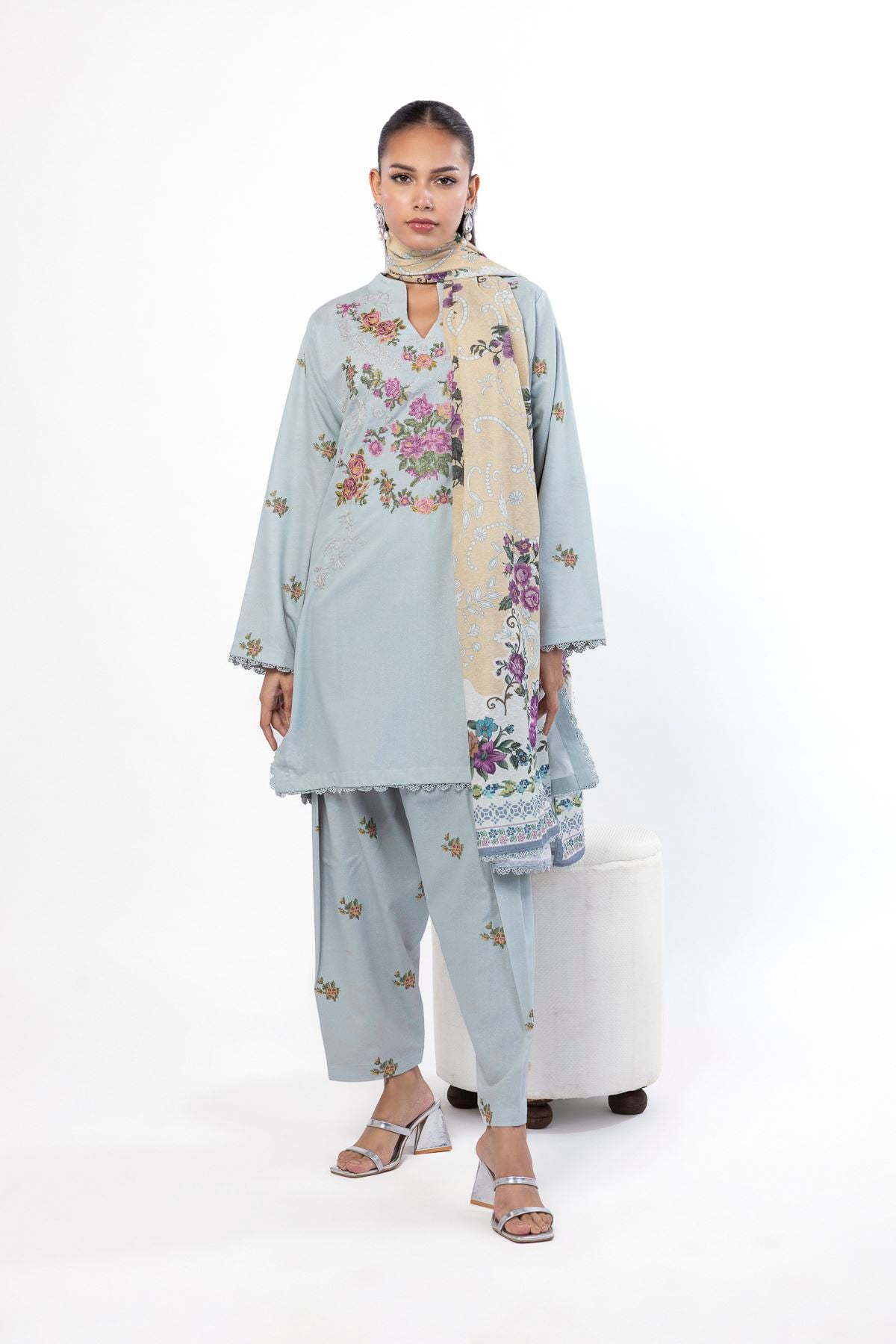 Embroidered Karandi Fabrics 3 Piece - MT23A-VG
