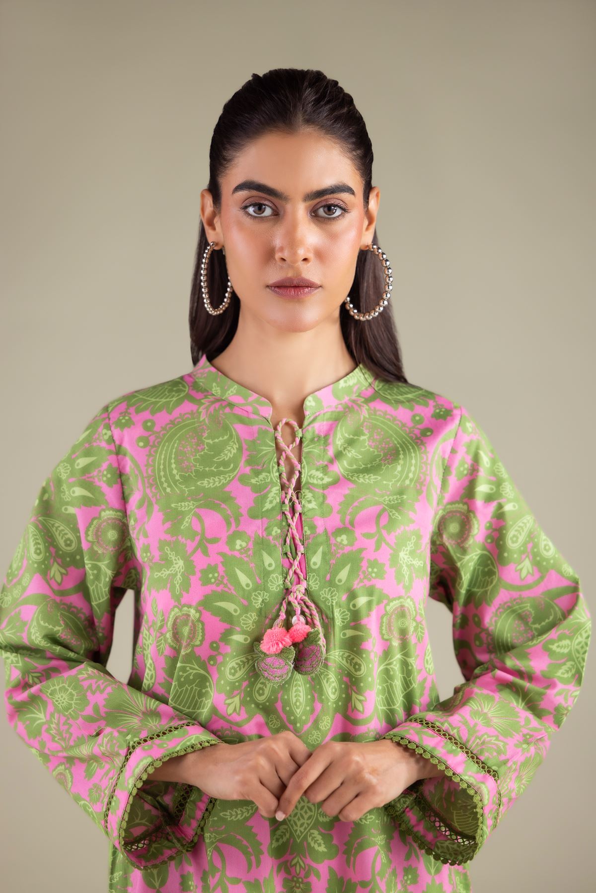 Printed Cambric Long Floral Kurta - 2-26-110-A-F-VG