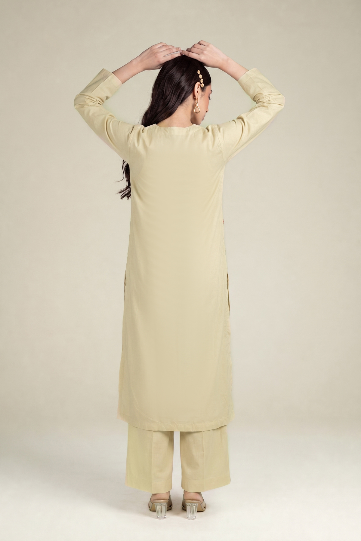 Embroidered Cambric Beige Cambric Kurta - 1-26-102-A-F-VG