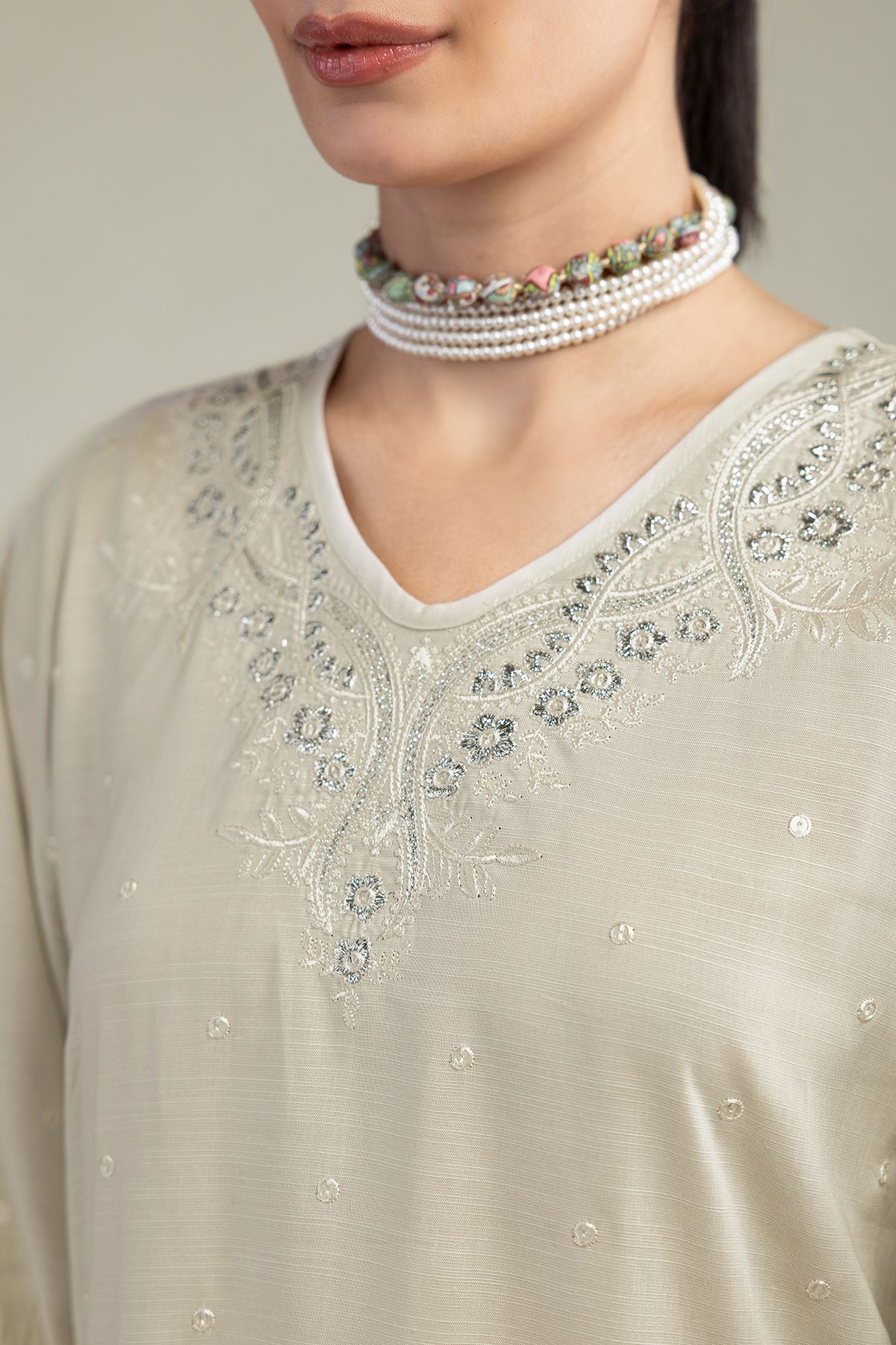 Embroidered Raw Silk Short Silk Kurta - 2-26-207-A-C1-VG