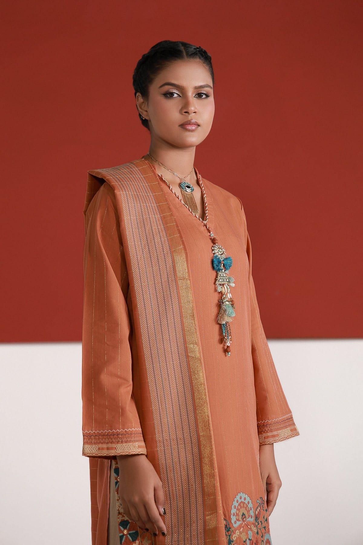 Yarn Dyed Embroidered Handwoven Kurta - 2-26-202-A-D-VG