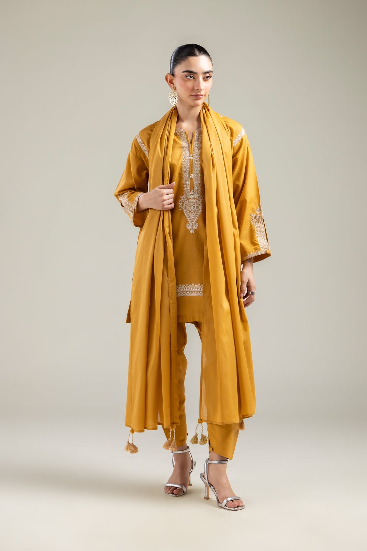 Embroidered Lawn Mustard Lawn Dupatta - 1-26-121-A-B-VG