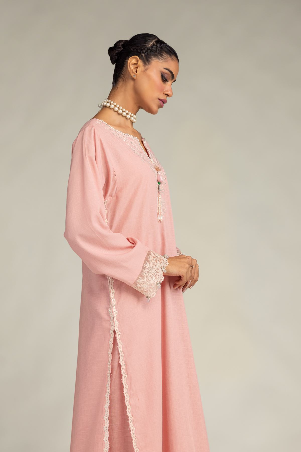 Embroidered Raw Silk Pink Silk Kurta - 2-26-306-A-D1-VG