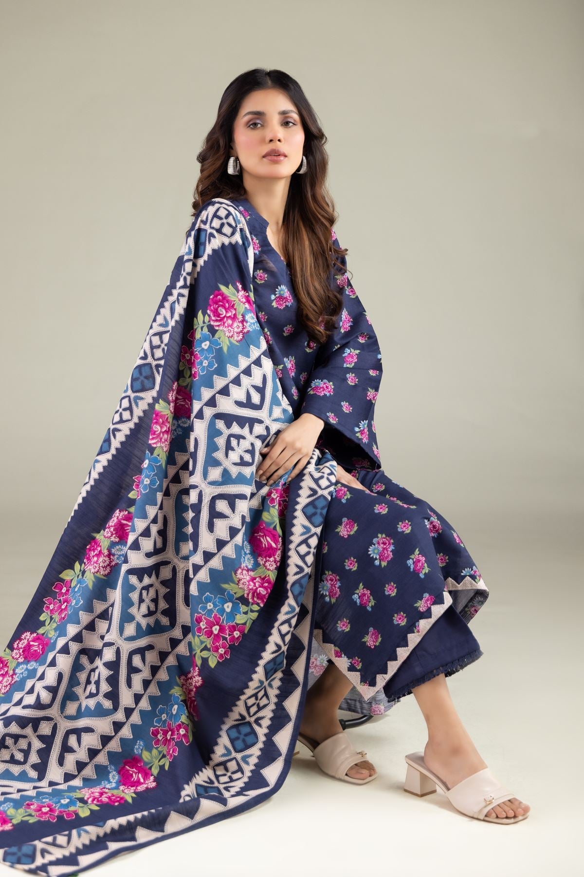 Embroidered Textured Cotton Floral Geometric Dupatta - 1-26-115-C-F-VG