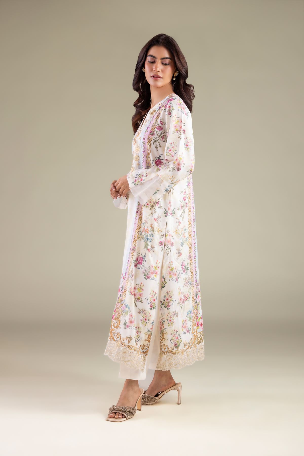Embroidered Raw Silk Regular Solid  Pants - 2-26-101-A-E-VG