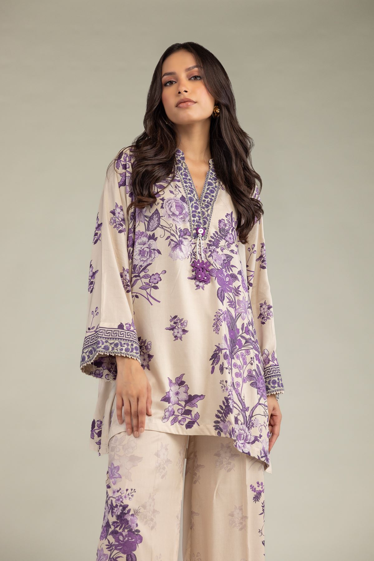 Printed Viscose Floral V-Neck Kurta - 14-26-304-A-D1-VG