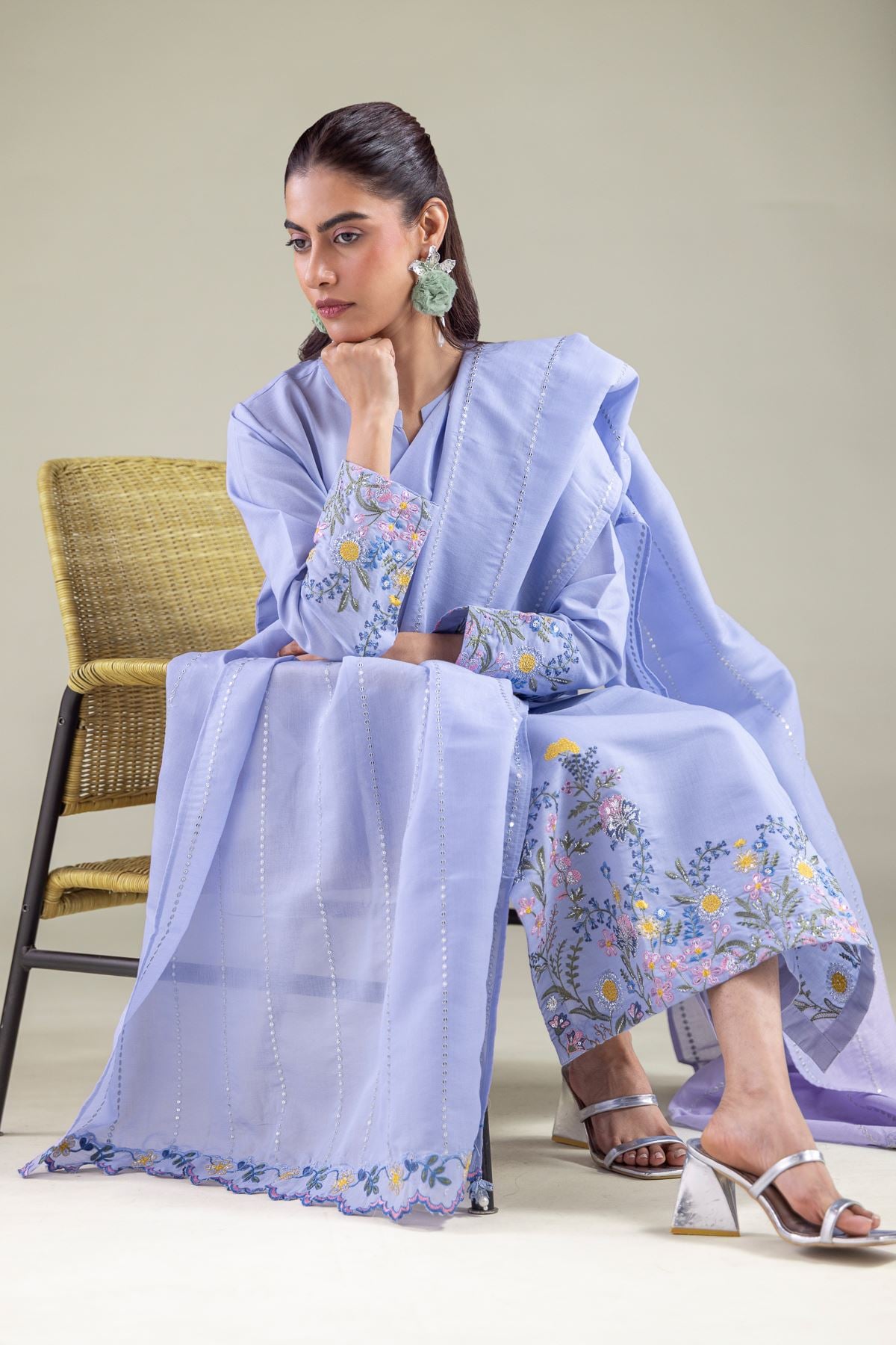 Embroidered Mesuri Floral Longline Kurta - 2-26-101-A-D-VG