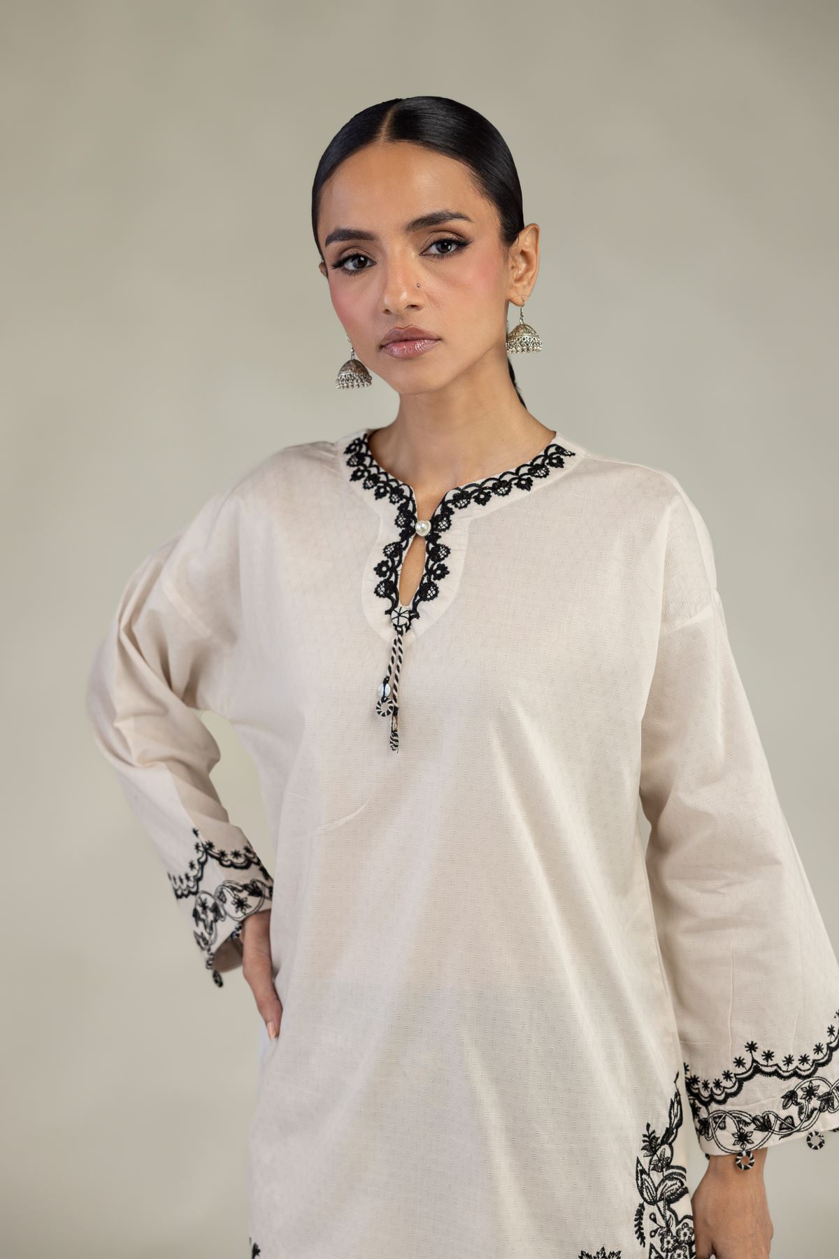 Embroidered Cotton Dobby Floral Short Kurta - 1-26-226-A-I1-VG