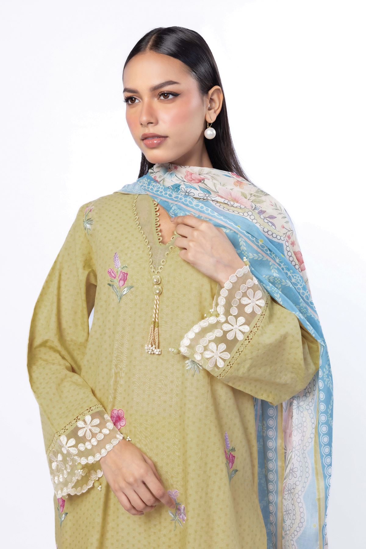 Embroidered Cotton Dobby Tailored 3 Piece - 1-26-113-A-B-VG