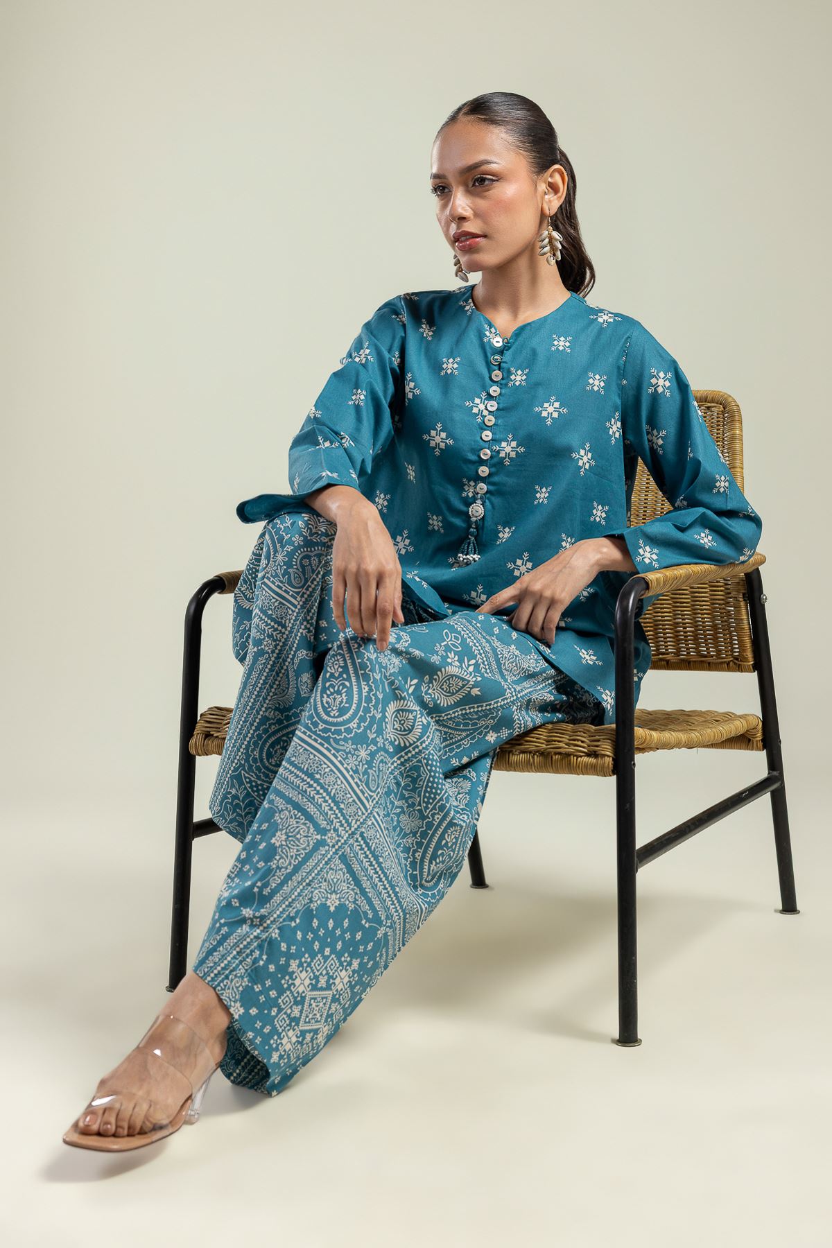 Printed Cambric Teal Cambric Kurta - 26-01-2E1-07TA-VG