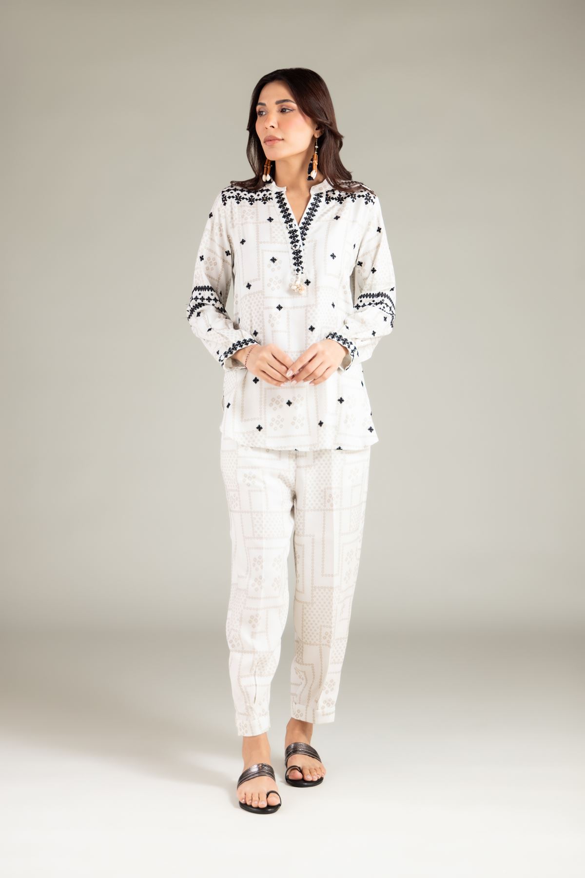 Embroidered Viscose Crepe Trousers - 6-26-101-A-F-VG