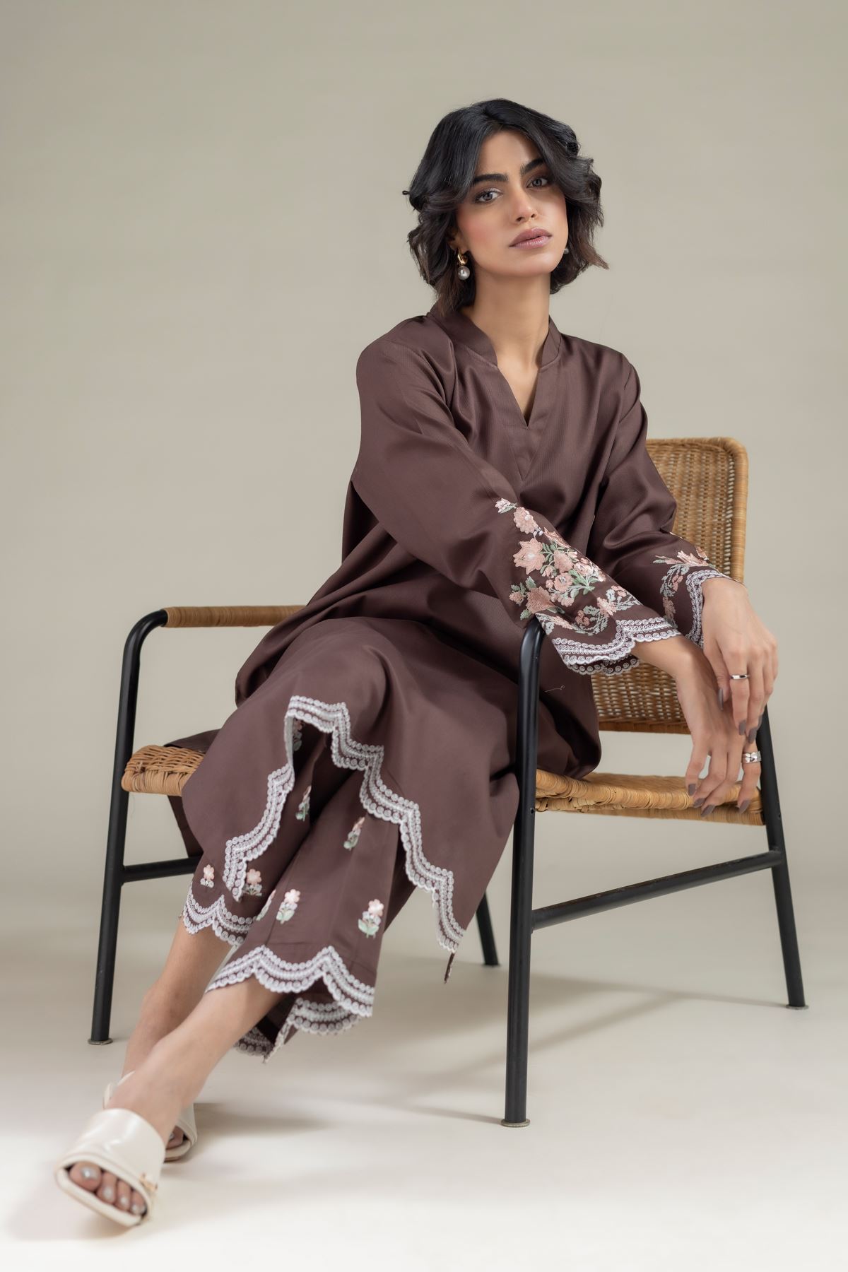 Embroidered Textured Cotton Kurta - 25-10-12E9-02TA-VG