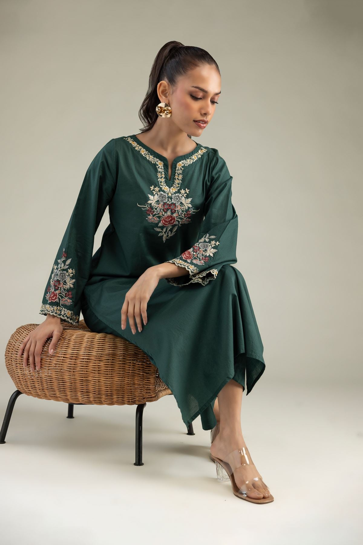 Embroidered Cambric Green Cambric Kurta - T-A11-26-210FG1-VG