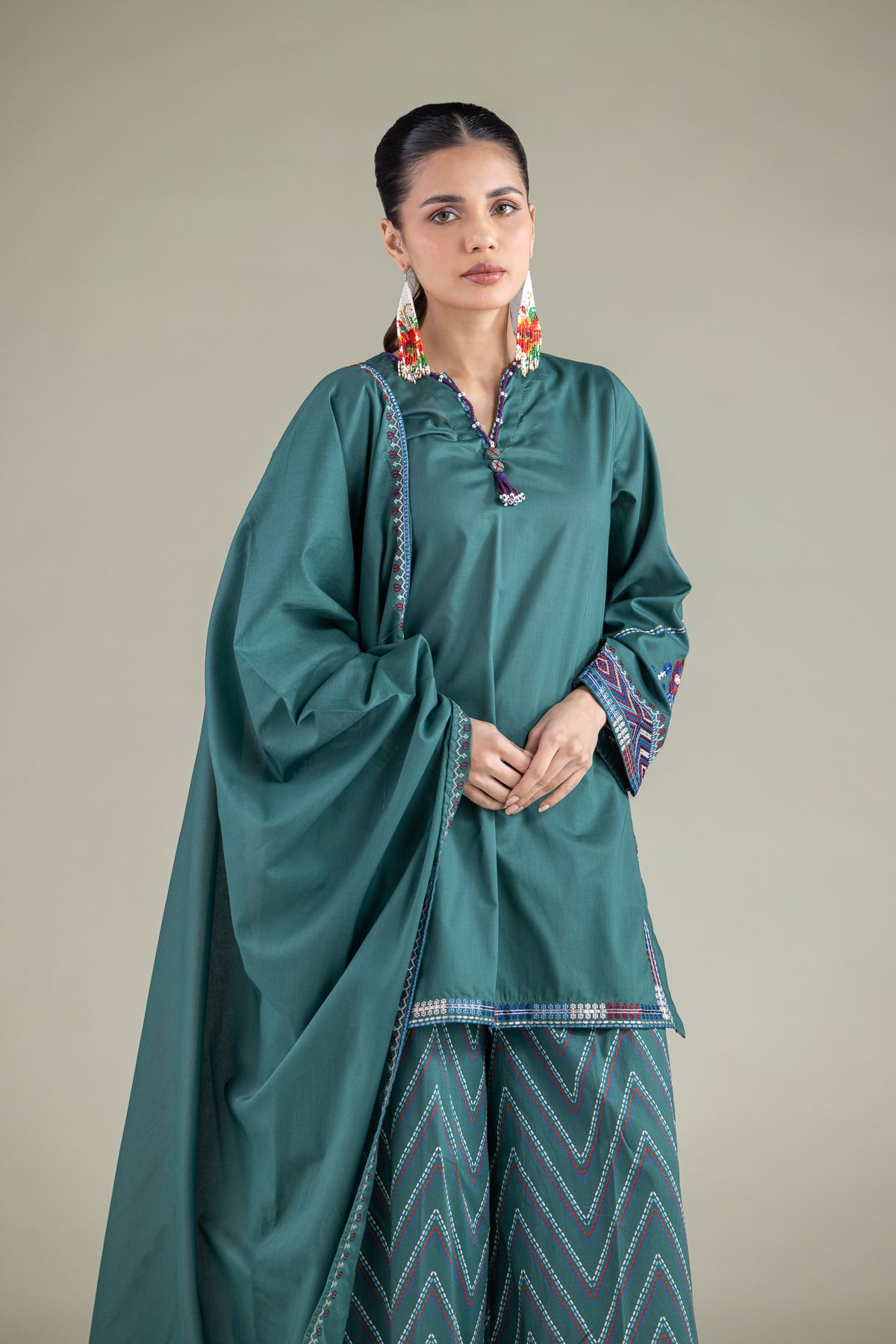 Embroidered Lawn Geometric Draped Dupatta - 2-26-104-A-E-VG