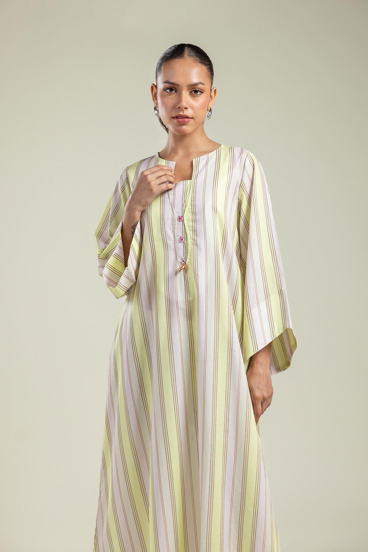 Printed Cambric Vertical Striped Kurta - 1-26-208-A-H2-VG