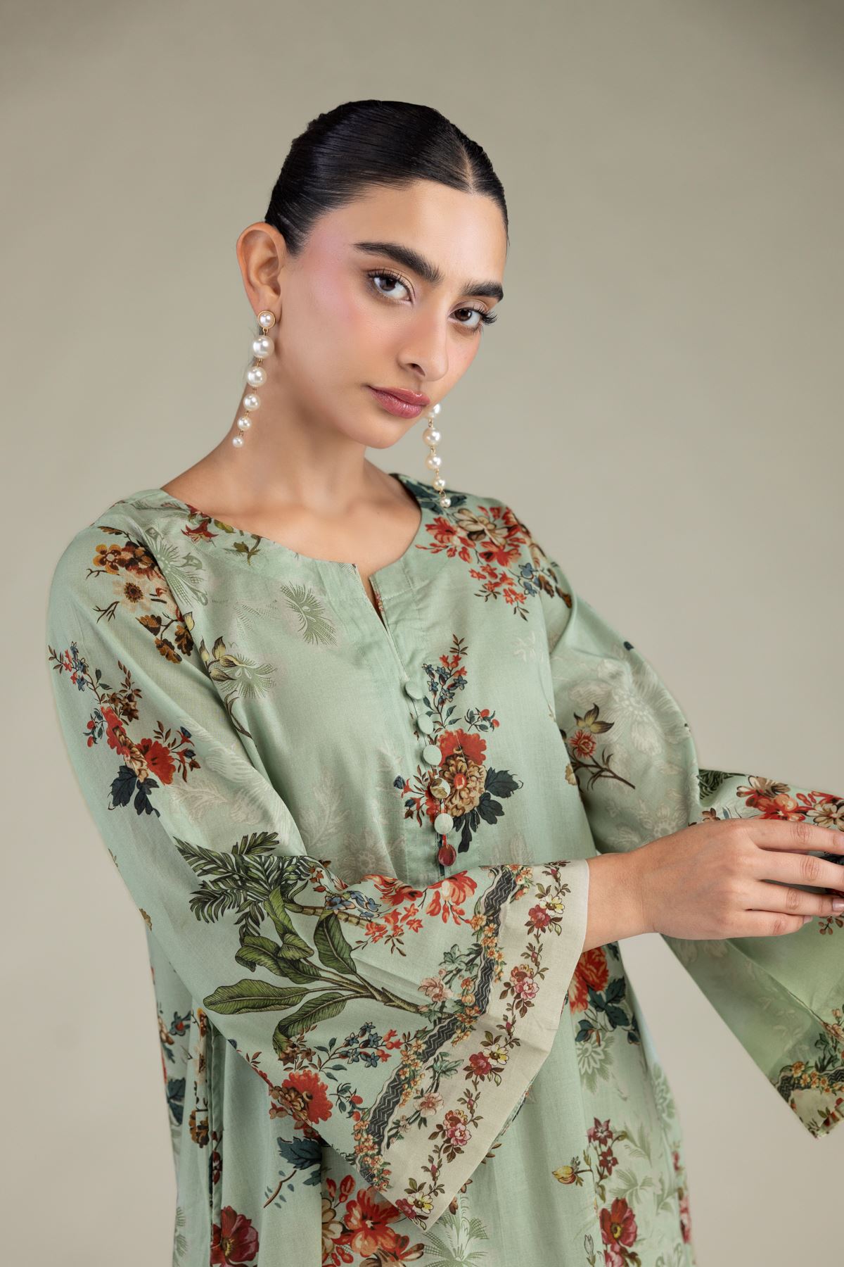 Printed Cambric Mint Cambric Kurta - 1-26-102-A-F-VG