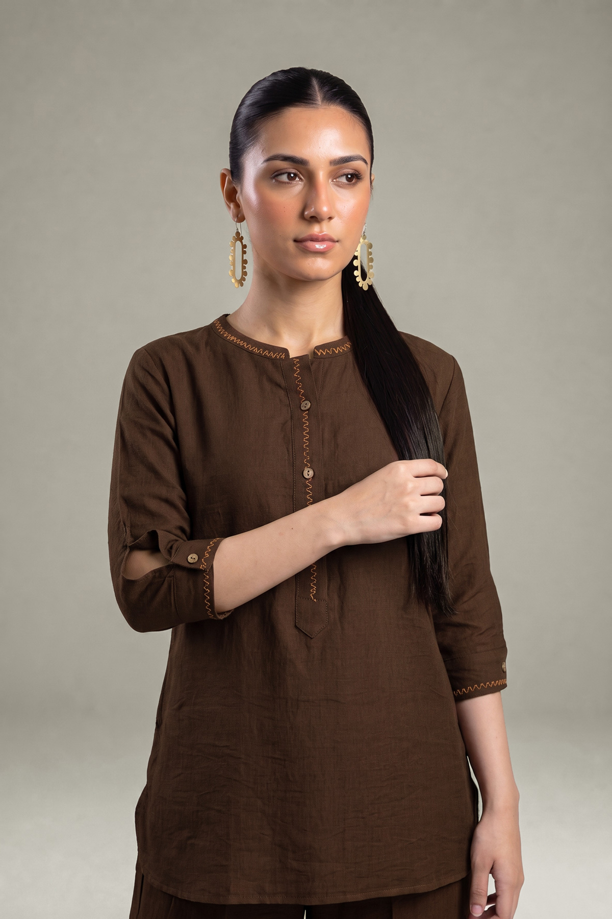 Dyed Crepe Brown Crepe Shirt - 1-26-408-A-A1-VG