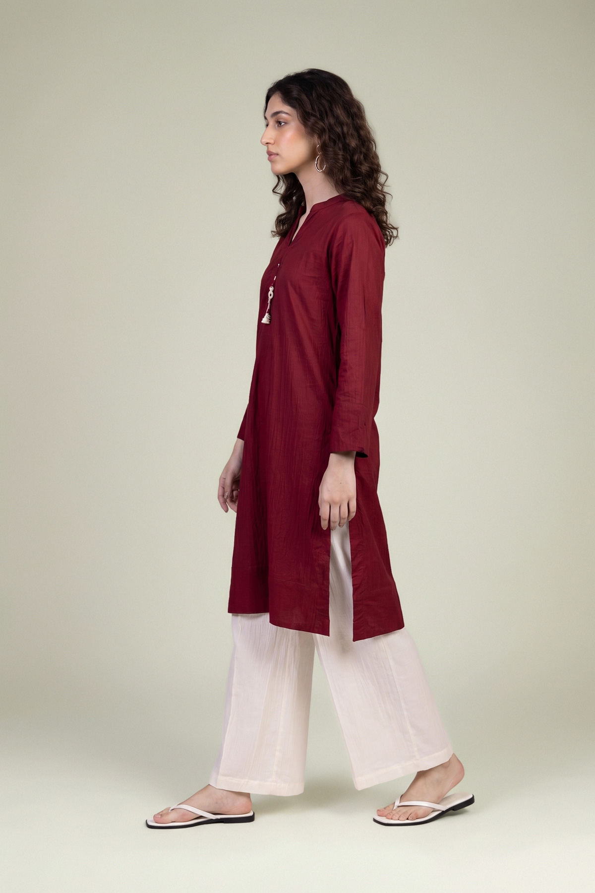 Embroidered Cotton Crinkle Maroon Cotton Kurta - 1-26-102-A-F-VG