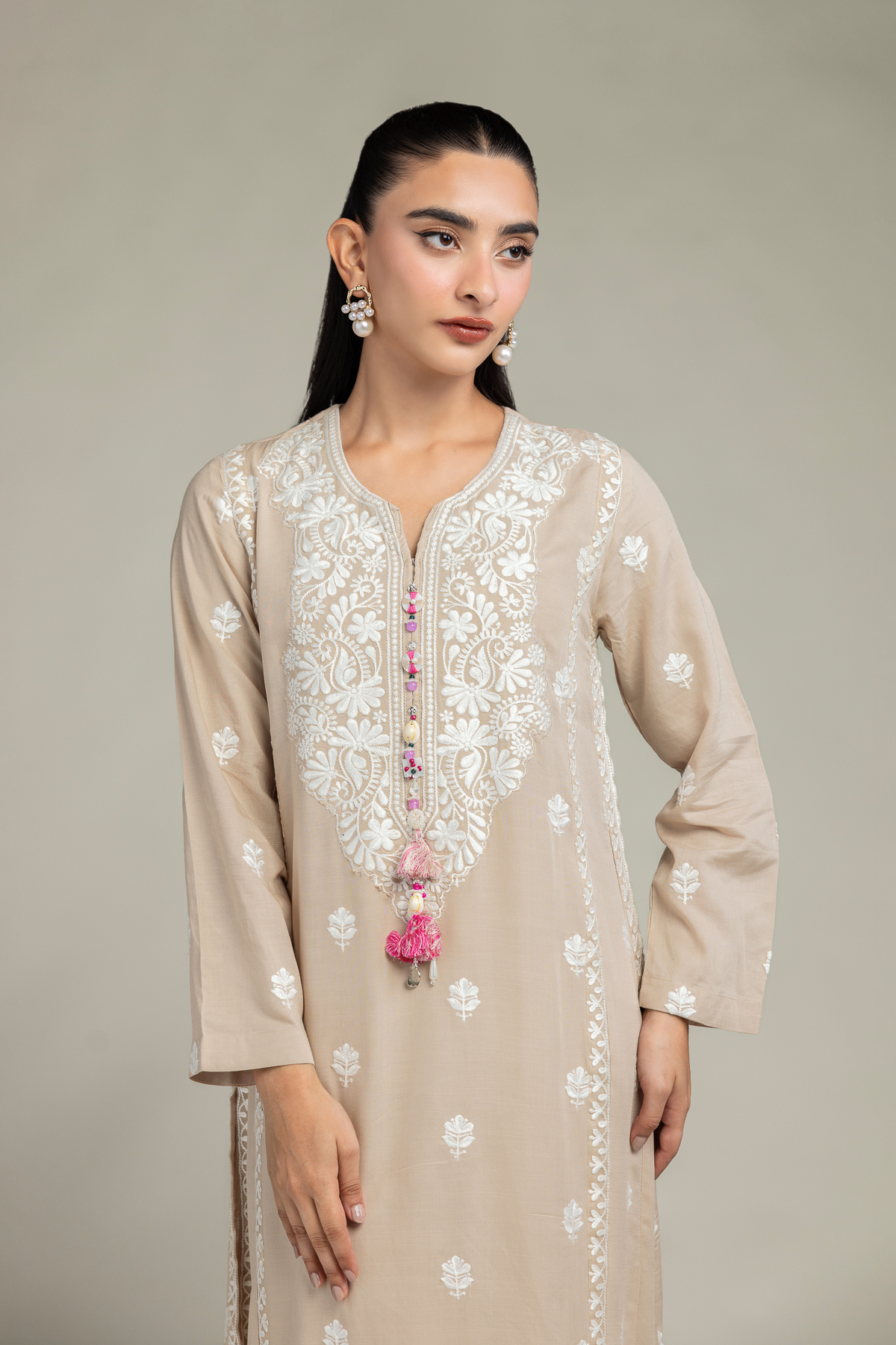 Embroidered Raw Silk Beige Embroidered Kurta - 1-26-330-A-I1-VG