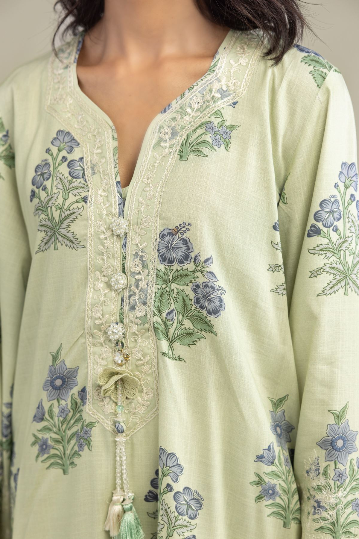 Embroidered Raw Silk Floral Longline Kurta - 2-26-301-B-F1-VG