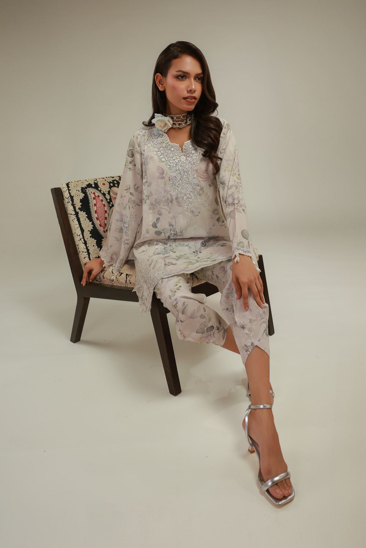 Embroidered Raw Silk Floral Co-ords Set - 1-26-122-A-A-VG