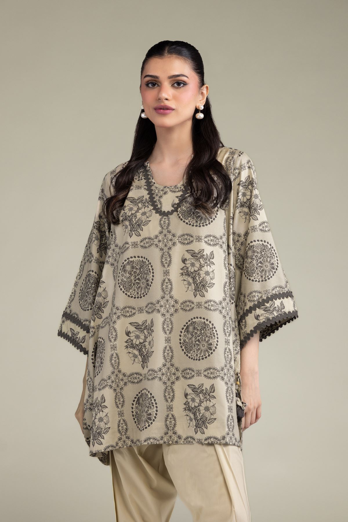 Printed Cotton Viscose Short Floral Kurta - 2-26-209-A-A1-VG