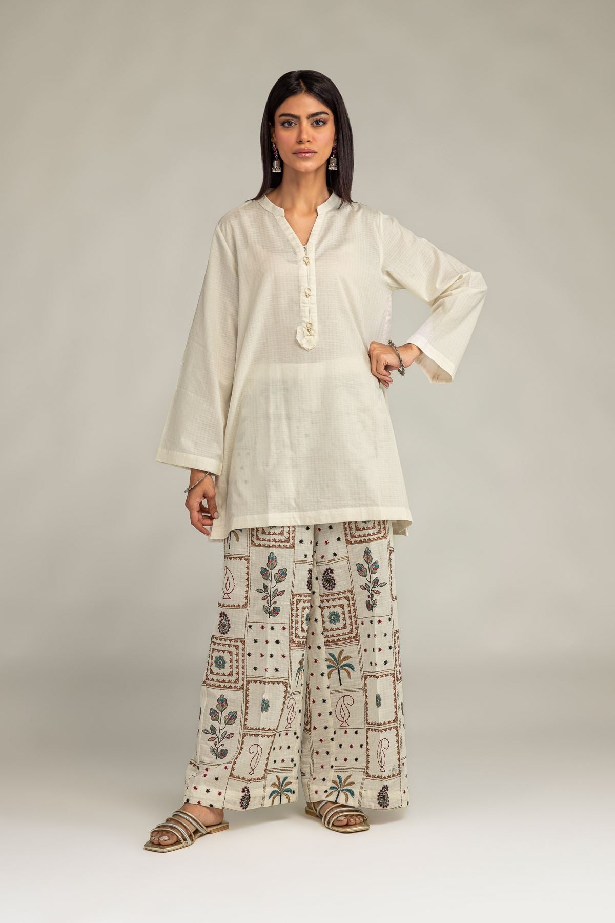 Embroidered Cotton Dobby Cotton Dobby Kurta - 12-26-301-B-D1-VG