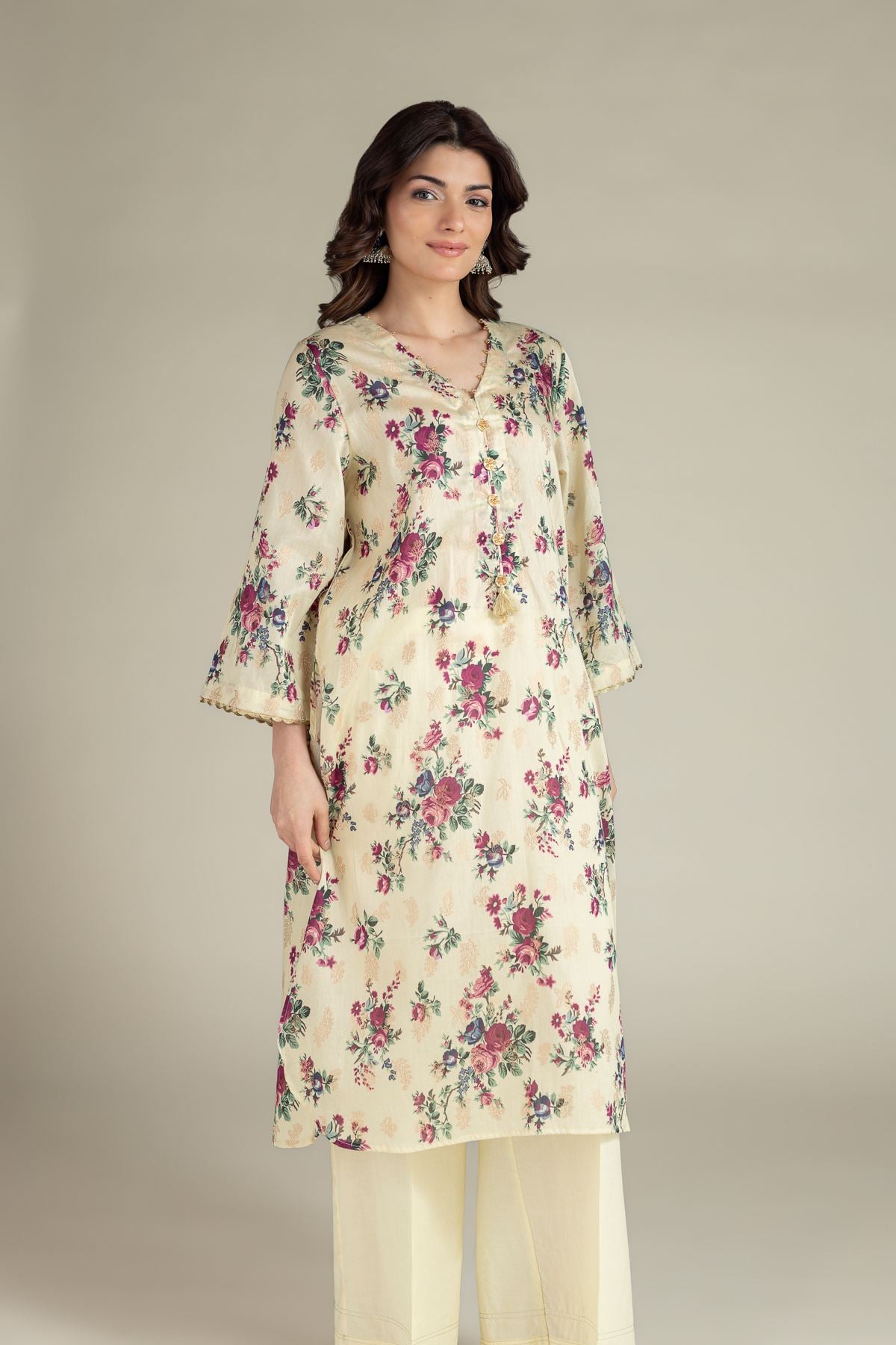 Printed Jacquard Tailored 2 Piece | Top and Bottom - T-A113-26-111EE1-VG