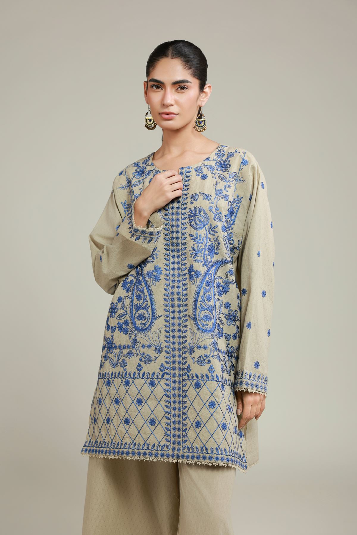 Embroidered Cotton Dobby 2-Piece Tailored Set - 25-09-11E3-11TB-VG