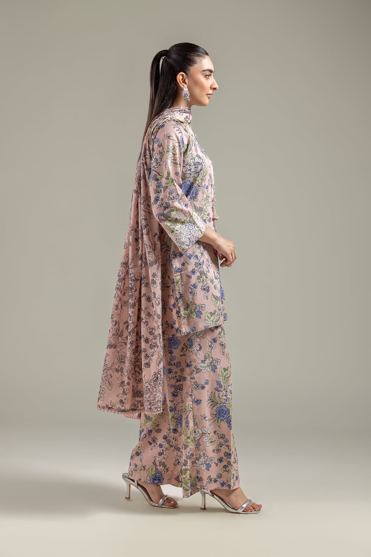 Embroidered Lawn Peach Lawn Dupatta - 1-26-118-A-C-VG