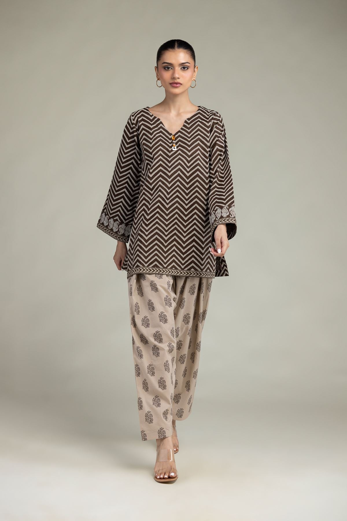 Printed Cambric Beige Cambric Shalwar - 2-26-308-A-G1-VG