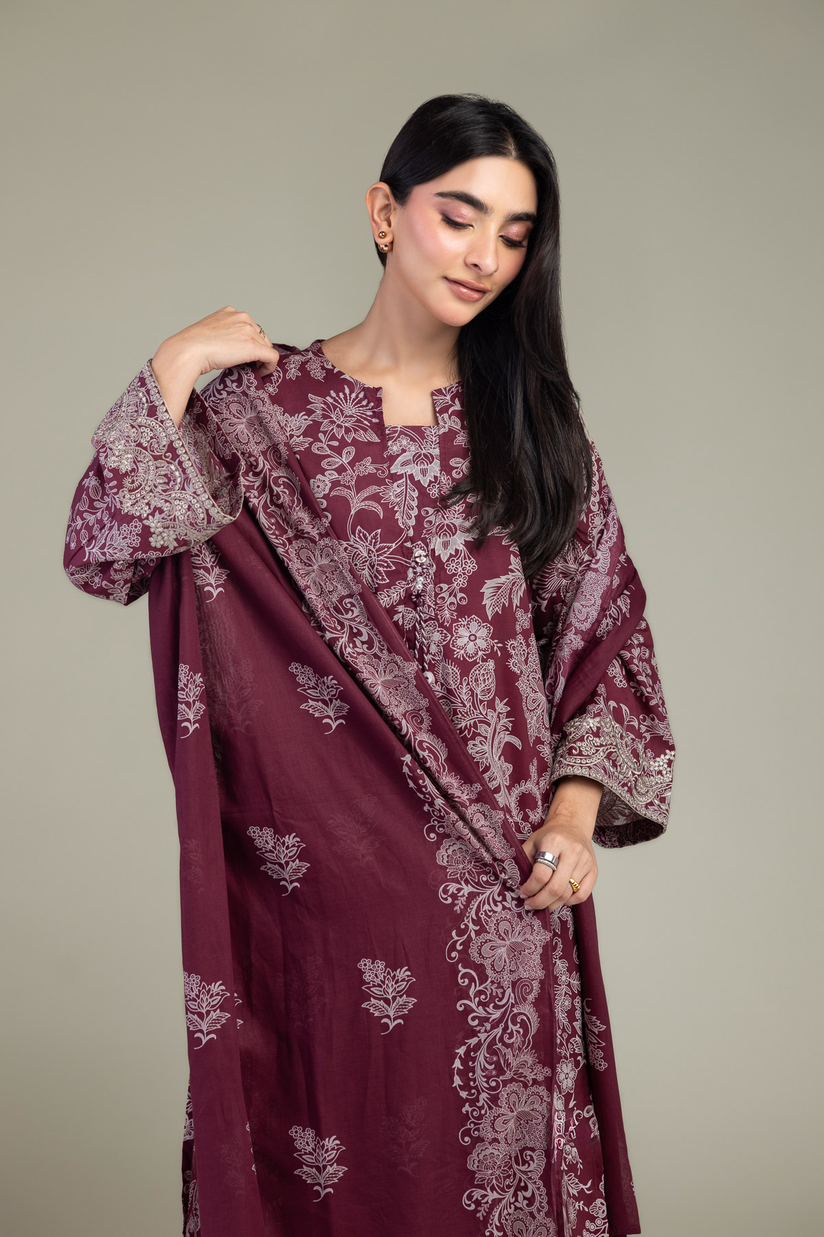 Embroidered Lawn Maroon Lawn Dupatta - A22-26-214FH1-VG