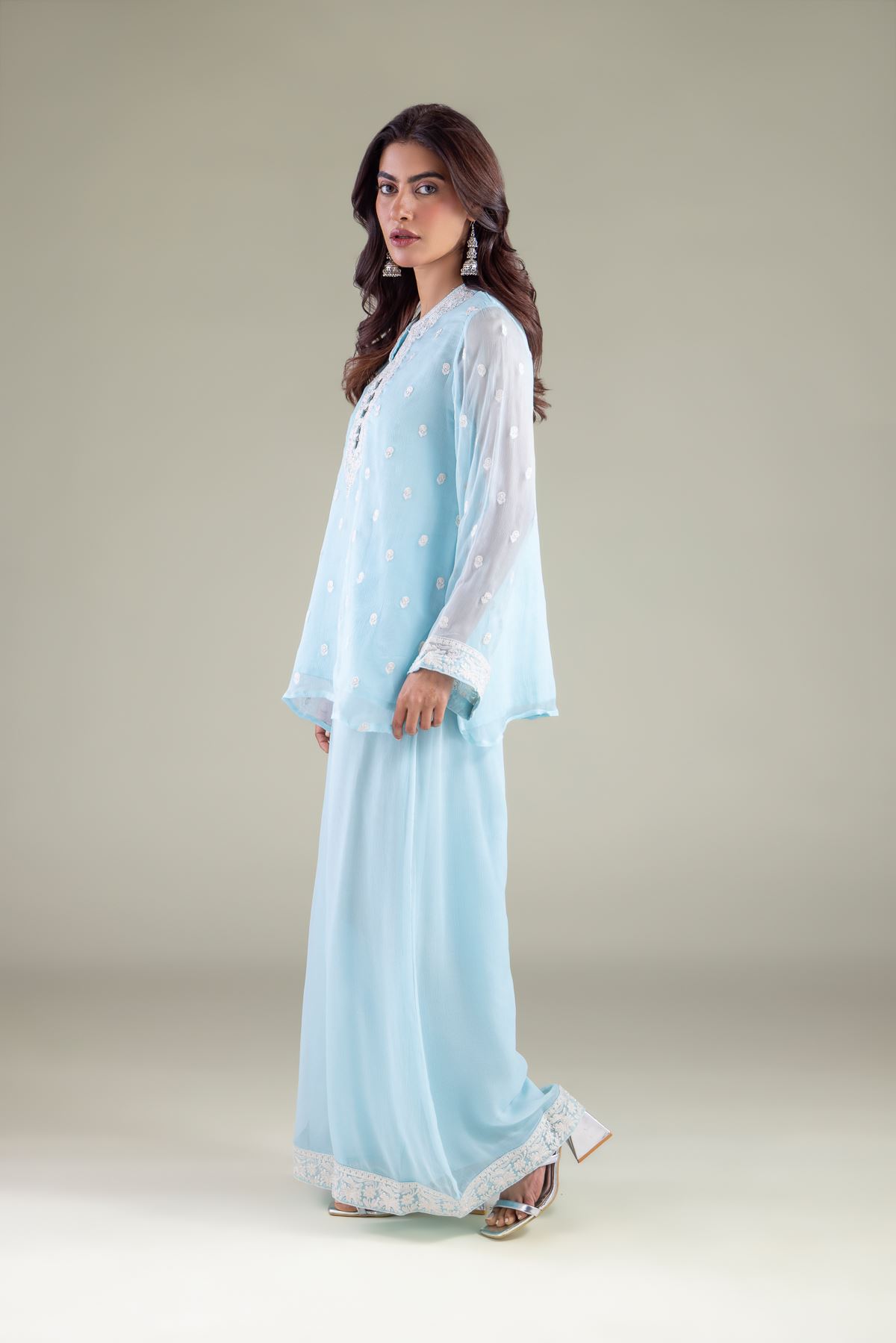 Embroidered Chiffon 2-Piece Co-ord Set - 1-26-127-A-D-VG