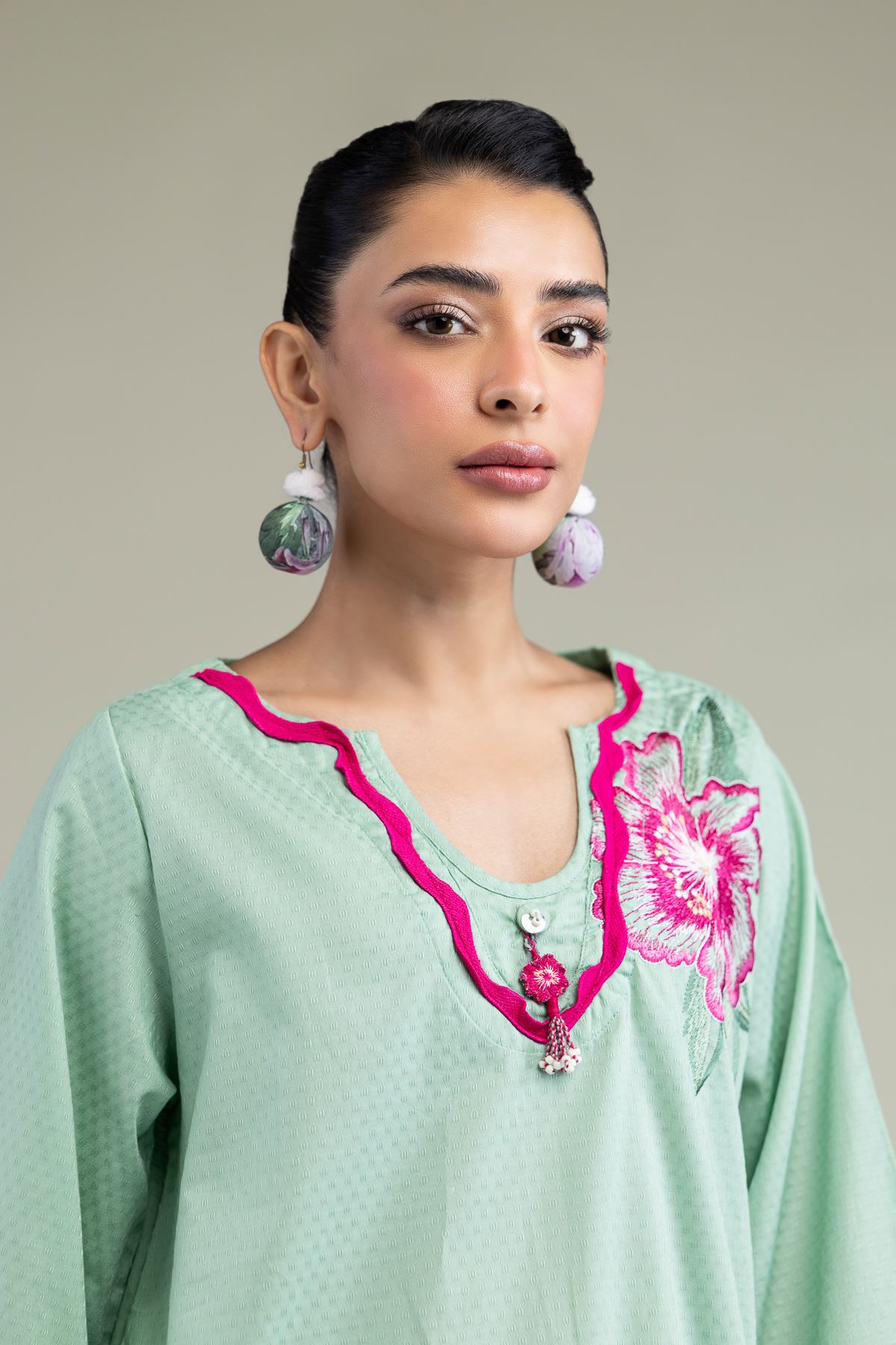 Embroidered Cotton Dobby Floral Mint Kurta - 1-26-247-A-G1-VG